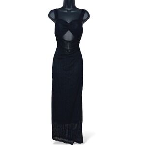 Black Cutout Maxi Dress Twist Front Fitted Stretch Sleeveless Size S